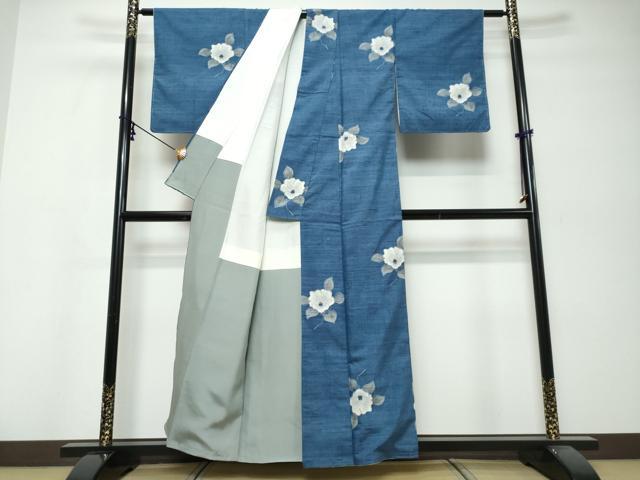 平和屋着物●小千谷紬 舞椿文 証紙付き 正絹 逸品 DABK0110ud