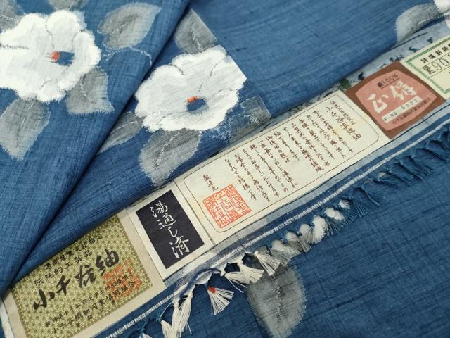 平和屋着物●小千谷紬 舞椿文 証紙付き 正絹 逸品 DABK0110ud