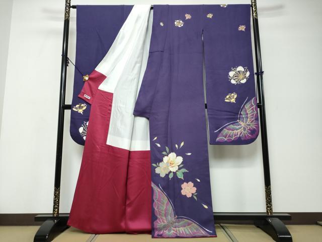 平和屋着物●豪華振袖 駒刺繍 花蝶文 金彩 正絹 逸品 DABK0117ud