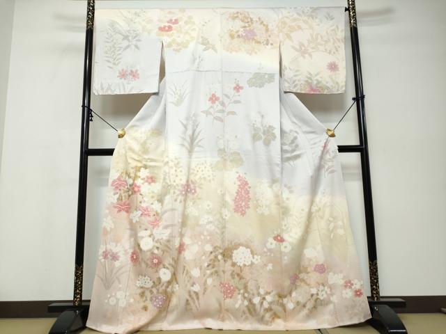 平和屋着物●訪問着 草花文 暈し染め 金彩 正絹 逸品 DABK0122ud