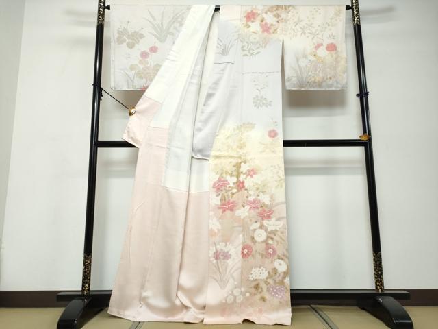 平和屋着物●訪問着 草花文 暈し染め 金彩 正絹 逸品 DABK0122ud