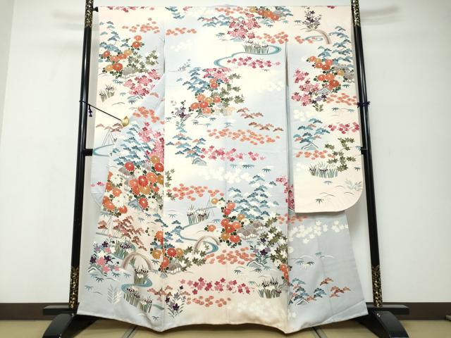 平和屋着物●豪華振袖 風景草花文 暈し染め 金彩 正絹 逸品 DABK0130ud