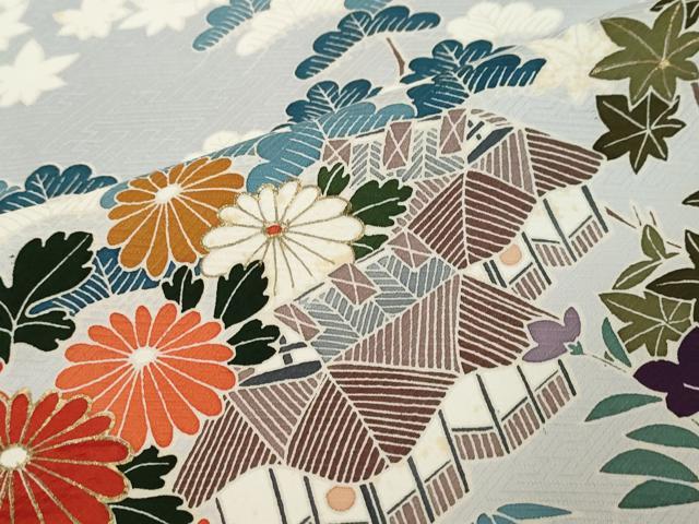 平和屋着物●豪華振袖 風景草花文 暈し染め 金彩 正絹 逸品 DABK0130ud