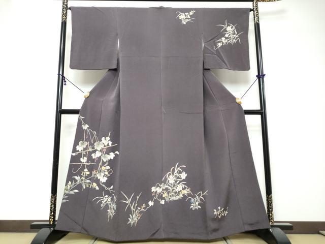 平和屋着物●訪問着 草花文 金彩 鬼しぼ縮緬 正絹 逸品 DABK0135ud