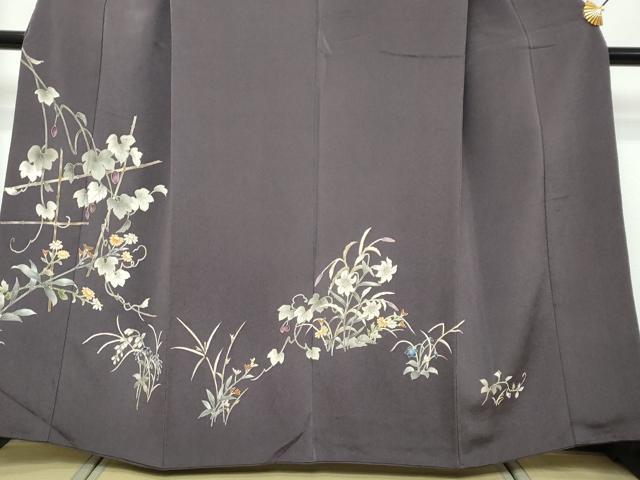 平和屋着物●訪問着 草花文 金彩 鬼しぼ縮緬 正絹 逸品 DABK0135ud