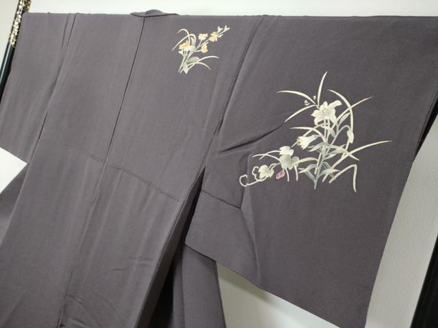 平和屋着物●訪問着 草花文 金彩 鬼しぼ縮緬 正絹 逸品 DABK0135ud