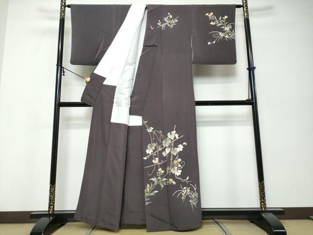 平和屋着物●訪問着 草花文 金彩 鬼しぼ縮緬 正絹 逸品 DABK0135ud