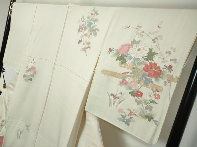 平和屋着物●訪問着 駒刺繍 花蝶文 暈し染め 金彩 ますいわ屋扱い 正絹 逸品 DABK0138ud