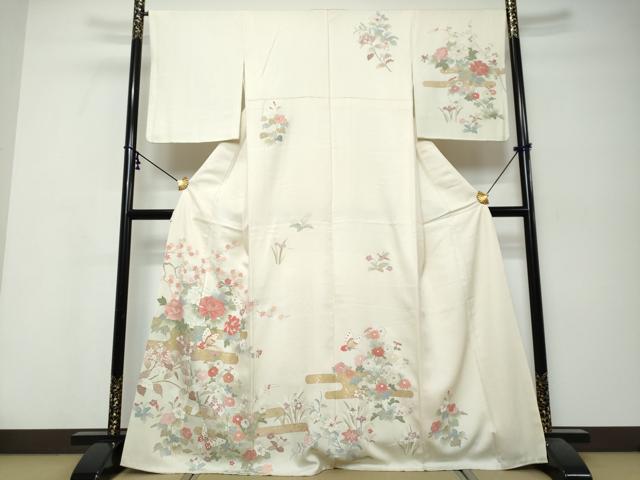平和屋着物●訪問着 駒刺繍 花蝶文 暈し染め 金彩 ますいわ屋扱い 正絹 逸品 DABK0138ud
