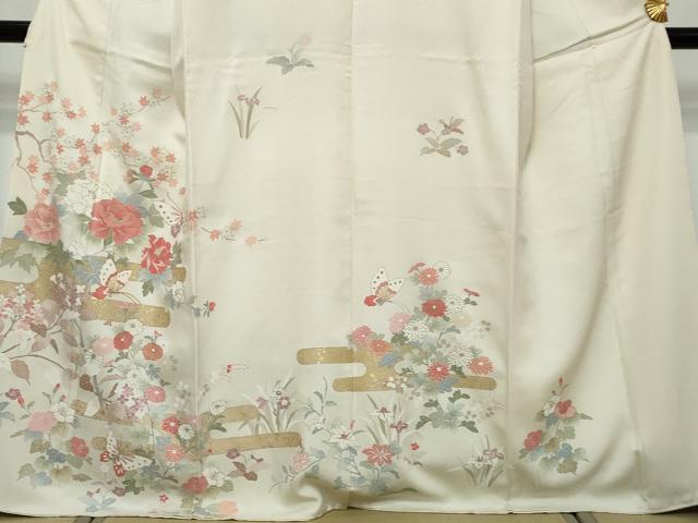 平和屋着物●訪問着 駒刺繍 花蝶文 暈し染め 金彩 ますいわ屋扱い 正絹 逸品 DABK0138ud