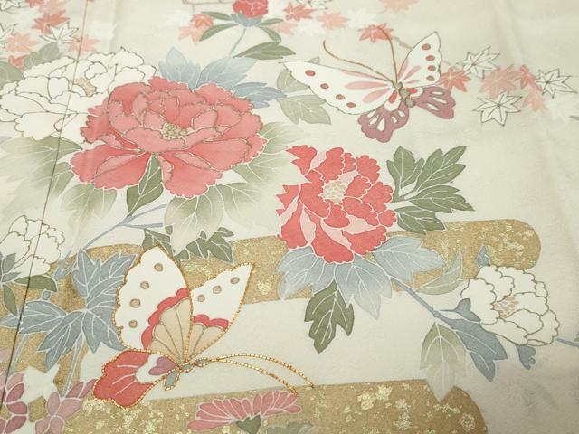 平和屋着物●訪問着 駒刺繍 花蝶文 暈し染め 金彩 ますいわ屋扱い 正絹 逸品 DABK0138ud