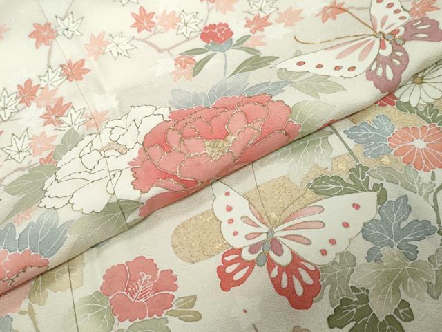 平和屋着物●訪問着 駒刺繍 花蝶文 暈し染め 金彩 ますいわ屋扱い 正絹 逸品 DABK0138ud