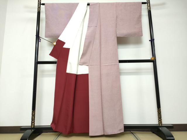 平和屋着物●和栗由紀夫 江戸小紋 万筋 葡萄色×白色 正絹 逸品 DABK0156ud