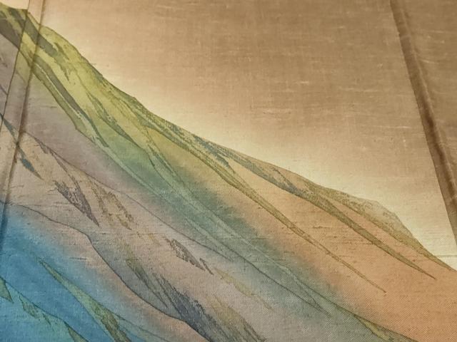 平和屋着物●染色作家 斉藤三才 訪問着 紬地 遠山風景文 暈し染め 正絹 逸品 DABK0160ud