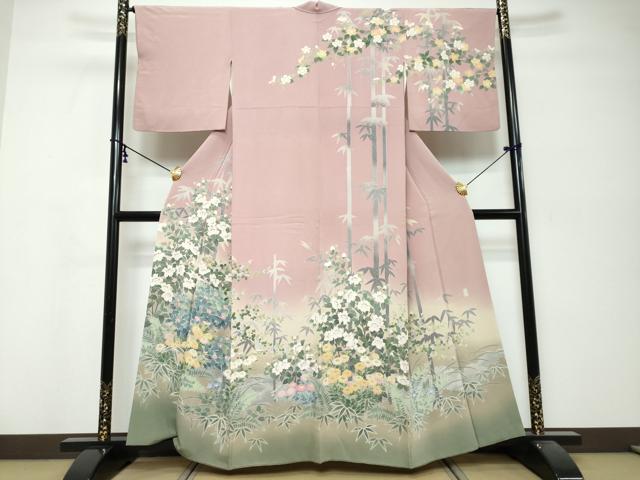 平和屋着物●訪問着 友禅 作家物 草花文 暈し染め 正絹 逸品 DABK0163ud