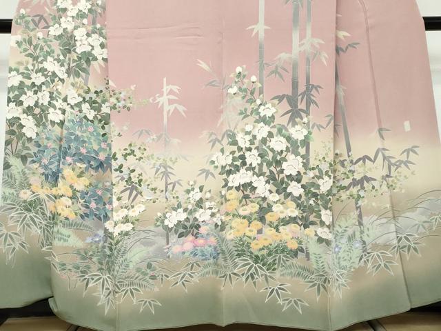 平和屋着物●訪問着 友禅 作家物 草花文 暈し染め 正絹 逸品 DABK0163ud