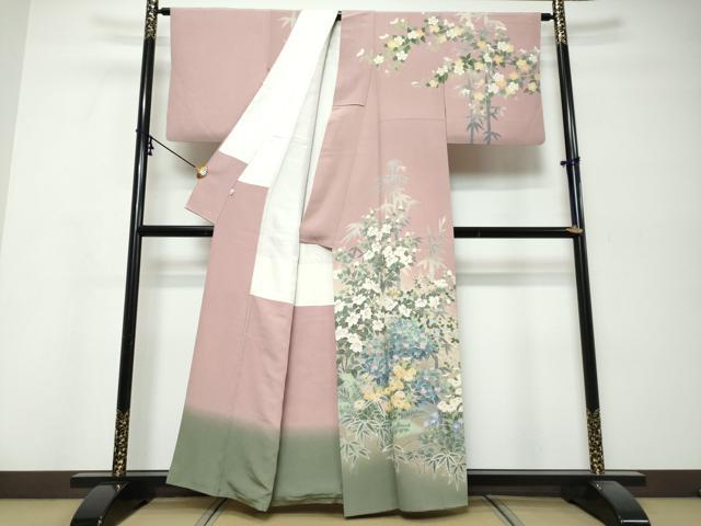 平和屋着物●訪問着 友禅 作家物 草花文 暈し染め 正絹 逸品 DABK0163ud