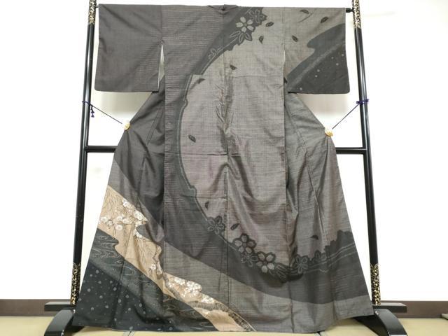 平和屋着物●本場大島紬 訪問着 手描き 9マルキ 流水草花文 正絹 逸品 DABK0170ud