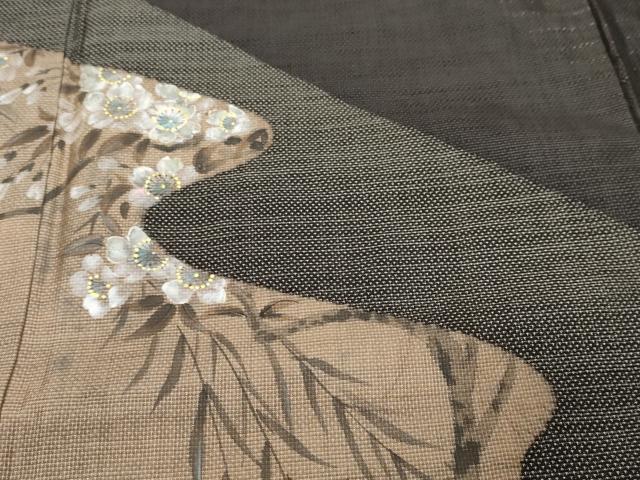 平和屋着物●本場大島紬 訪問着 手描き 9マルキ 流水草花文 正絹 逸品 DABK0170ud