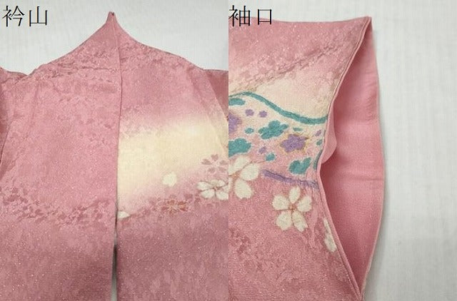 平和屋着物●豪華振袖 流水草花文 暈し染め 金銀糸 銀通し地 正絹 逸品 DABK0176ud