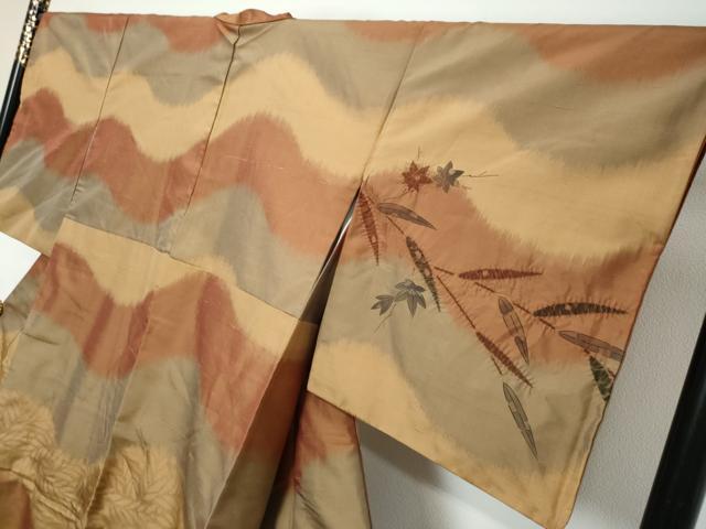 平和屋着物●訪問着 紬地 枝葉文 正絹 逸品 DABK0182ud