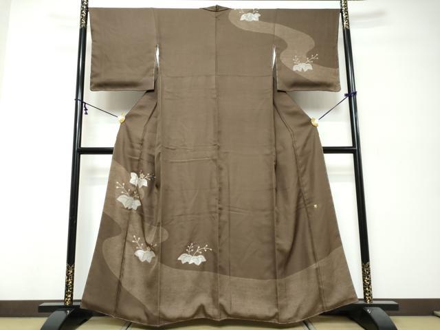 平和屋着物●訪問着 作家物 流水草花文 金銀糸 正絹 逸品 未使用 DABK0198ud