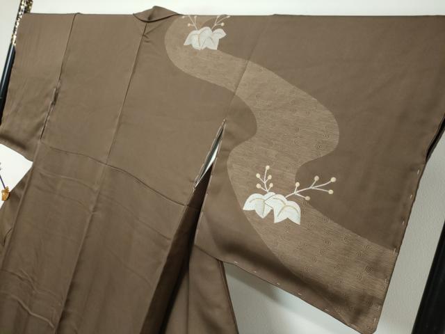 平和屋着物●訪問着 作家物 流水草花文 金銀糸 正絹 逸品 未使用 DABK0198ud