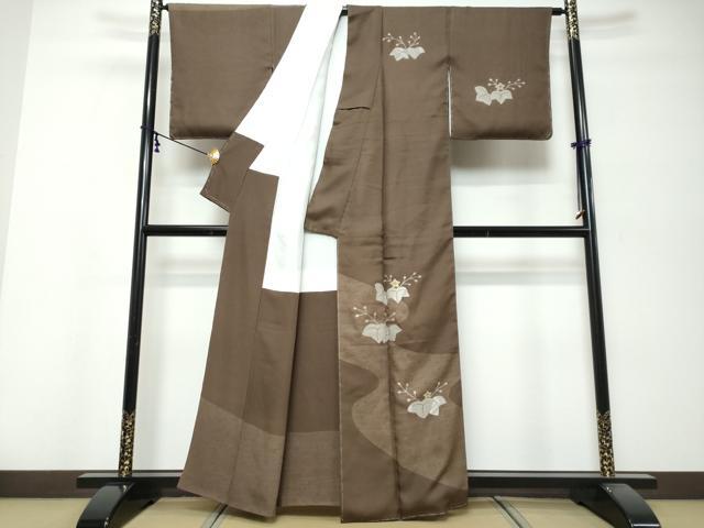 平和屋着物●訪問着 作家物 流水草花文 金銀糸 正絹 逸品 未使用 DABK0198ud