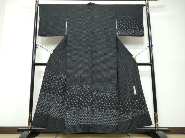 平和屋着物●訪問着 炭山工房 横段文 野菜 黒地 正絹 逸品 DABK0205ud