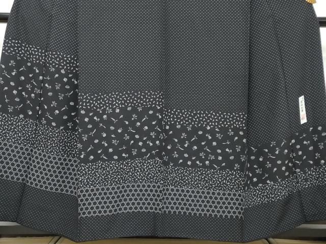平和屋着物●訪問着 炭山工房 横段文 野菜 黒地 正絹 逸品 DABK0205ud