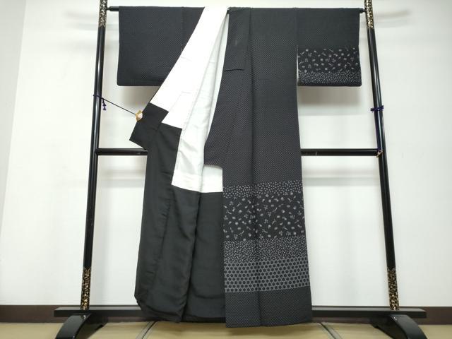 平和屋着物●訪問着 炭山工房 横段文 野菜 黒地 正絹 逸品 DABK0205ud