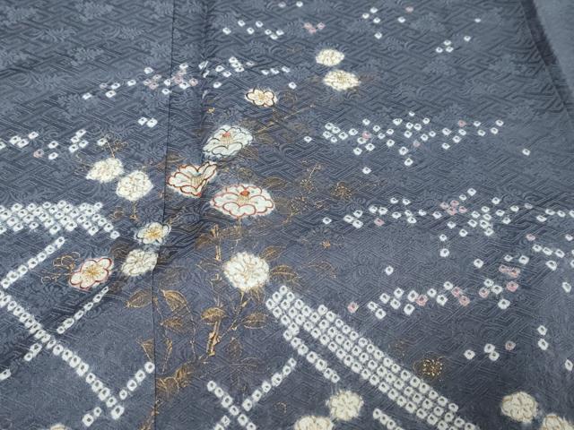 平和屋着物●訪問着 絞り 刺繍 草花文 金彩 正絹 逸品 未使用 DABK0210ud