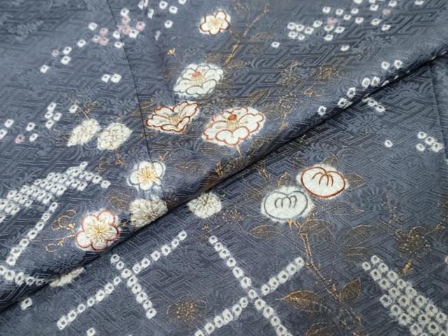 平和屋着物●訪問着 絞り 刺繍 草花文 金彩 正絹 逸品 未使用 DABK0210ud