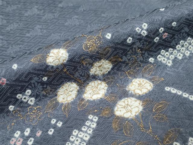 平和屋着物●訪問着 絞り 刺繍 草花文 金彩 正絹 逸品 未使用 DABK0210ud