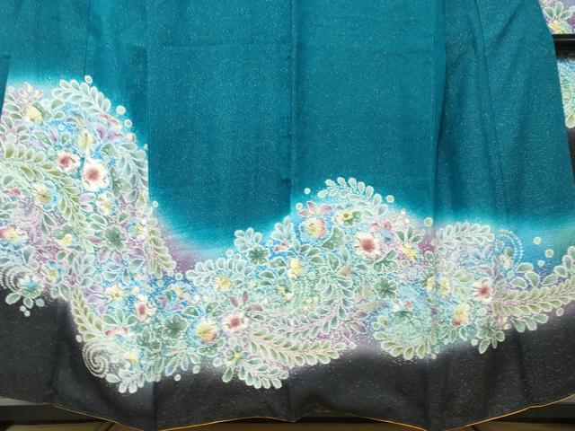 平和屋着物●豪華振袖・長襦袢(無双仕立て)セット 辻が花 暈し染め 金通し地 半衿刺繍 正絹 逸品 DABK0211ud