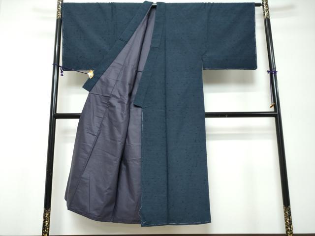 平和屋着物●男性 髭紬 アンサンブル 濃藍色 正絹 逸品 未使用 DABK0212ud