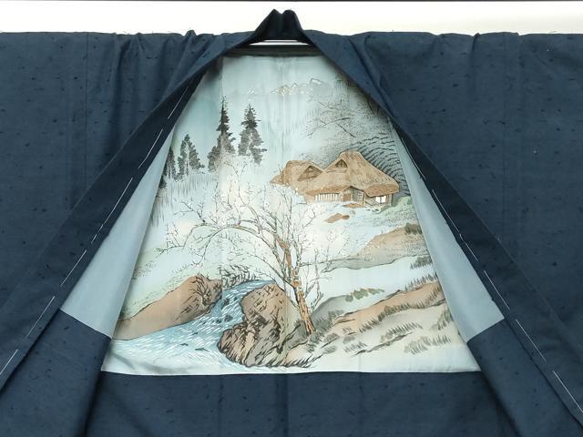 平和屋着物●男性 髭紬 アンサンブル 濃藍色 正絹 逸品 未使用 DABK0212ud
