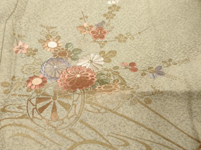 平和屋着物●訪問着 刺繍 花車文 暈し染め 金彩 正絹 逸品 DABK0224ud