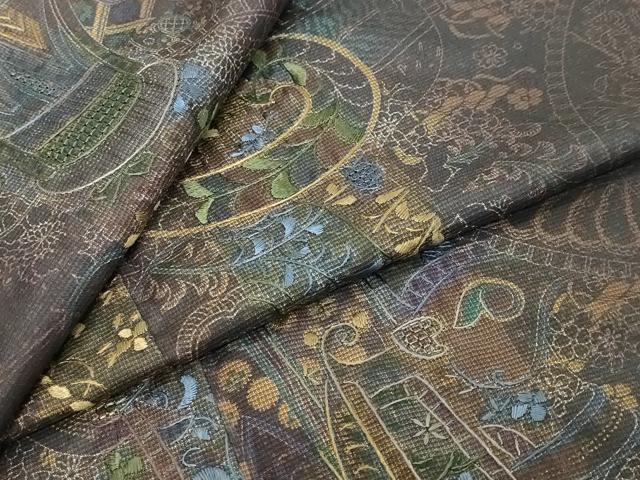 平和屋着物●中国三大刺繍 スワトウ刺繍 汕頭刺繍 本場大島紬 訪問着 更紗花文 まるやま扱い 正絹 逸品 DABK0225ud