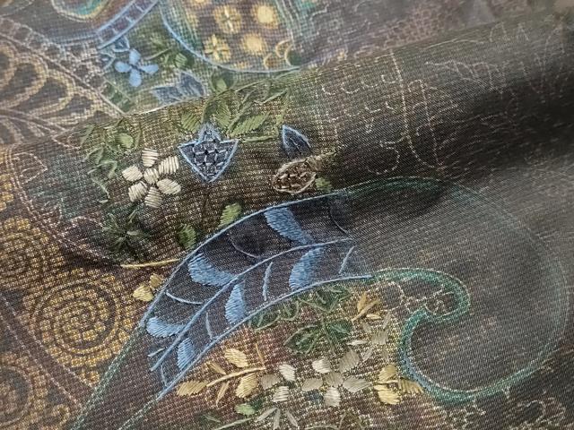 平和屋着物●中国三大刺繍 スワトウ刺繍 汕頭刺繍 本場大島紬 訪問着 更紗花文 まるやま扱い 正絹 逸品 DABK0225ud