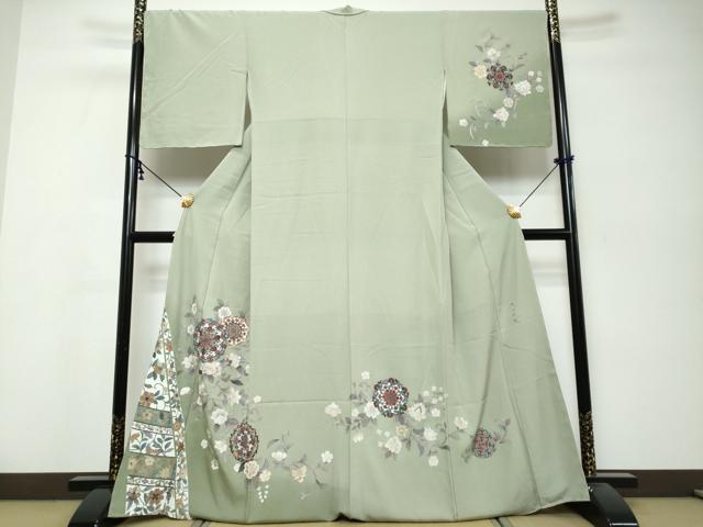 平和屋着物●中国三大刺繍 蘇州刺繍 総刺繍 訪問着 正倉院花唐草文 暈し染め 正絹 逸品 未使用 DABK0226ud