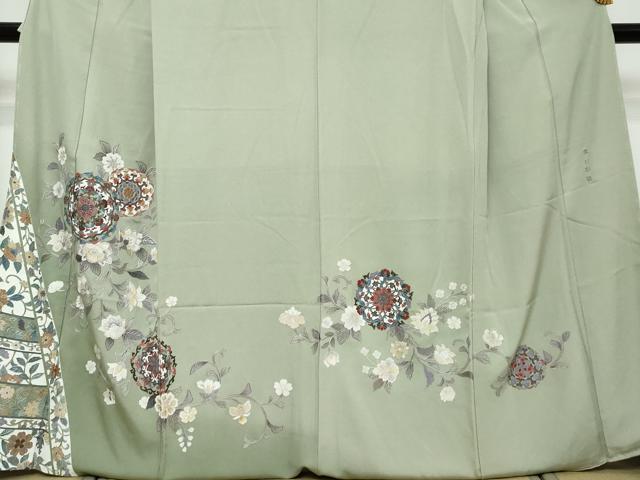 平和屋着物●中国三大刺繍 蘇州刺繍 総刺繍 訪問着 正倉院花唐草文 暈し染め 正絹 逸品 未使用 DABK0226ud