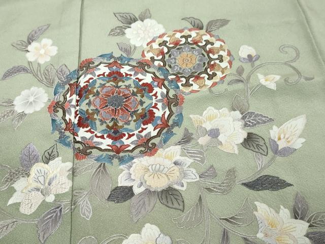 平和屋着物●中国三大刺繍 蘇州刺繍 総刺繍 訪問着 正倉院花唐草文 暈し染め 正絹 逸品 未使用 DABK0226ud