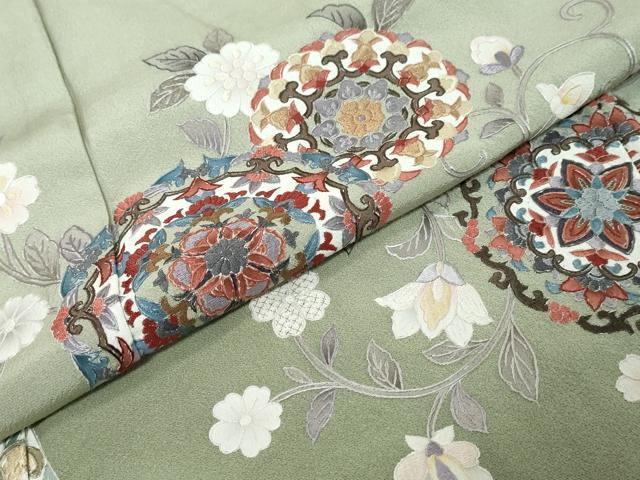 平和屋着物●中国三大刺繍 蘇州刺繍 総刺繍 訪問着 正倉院花唐草文 暈し染め 正絹 逸品 未使用 DABK0226ud