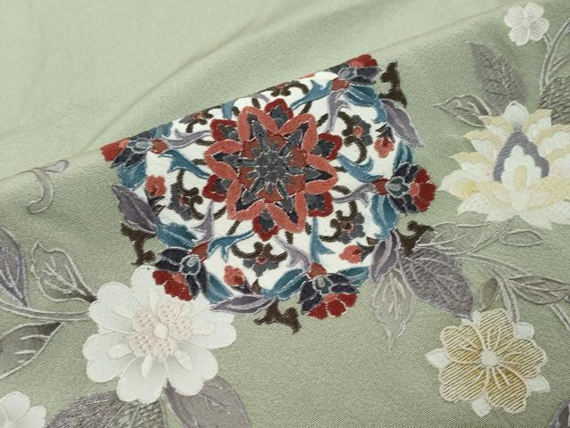 平和屋着物●中国三大刺繍 蘇州刺繍 総刺繍 訪問着 正倉院花唐草文 暈し染め 正絹 逸品 未使用 DABK0226ud