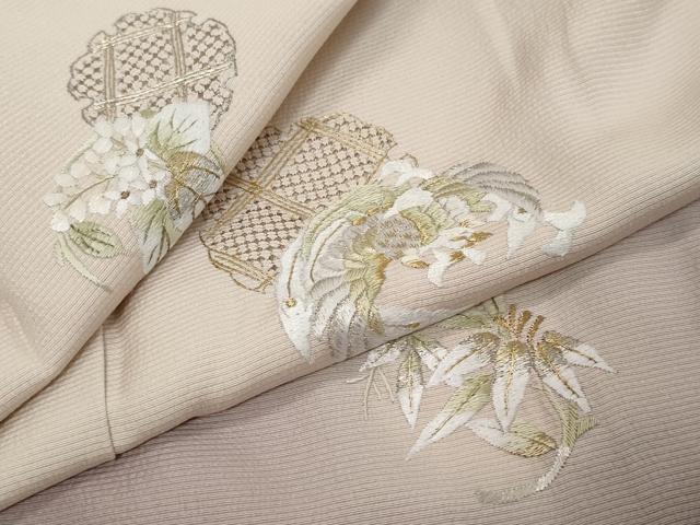 平和屋着物●中国三大刺繍 スワトウ刺繍 汕頭刺繍 総刺繍 訪問着 雪輪草花文 暈し染め 金銀糸 さが美扱い 正絹 逸品 DABK0227ud