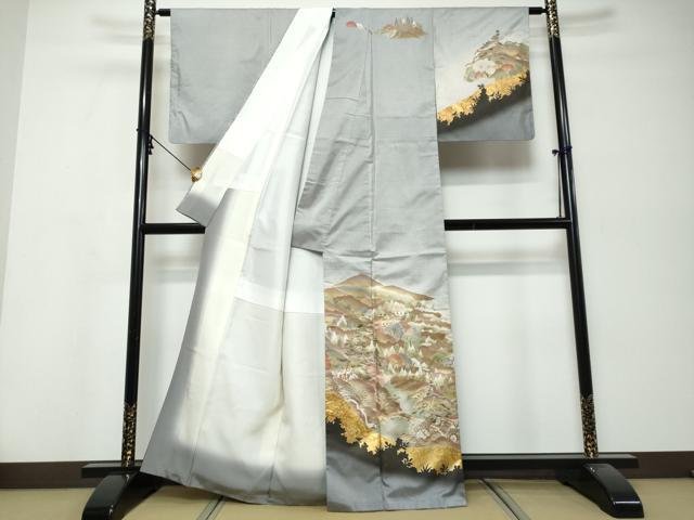 平和屋着物●本場染大島紬 訪問着 遠山風景文 暈し染め 金彩 正絹 逸品 DABK0235ud