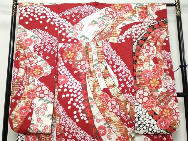 平和屋着物●豪華振袖 駒刺繍 熨斗草花文 金彩 正絹 逸品 DABK0238ud