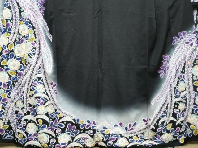 平和屋着物●豪華振袖 作家物 絞り 辻が花 暈し染め 黒地 金通し地 正絹 逸品 DABK0240ud