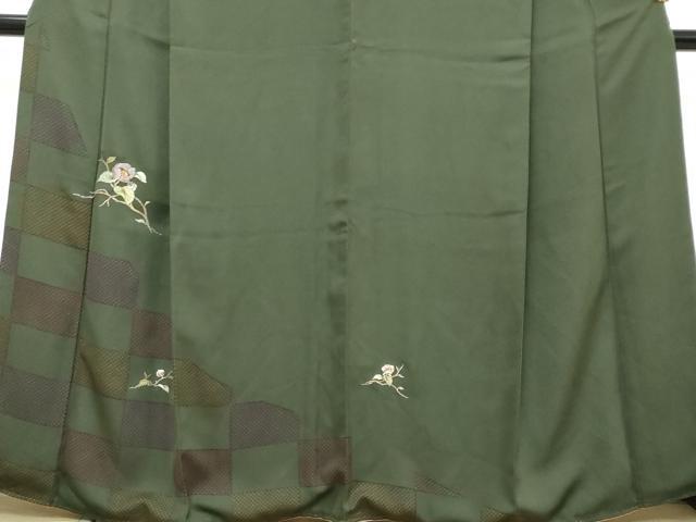平和屋着物●訪問着 刺繍 枝花文 金糸 正絹 逸品 DABK0242ud